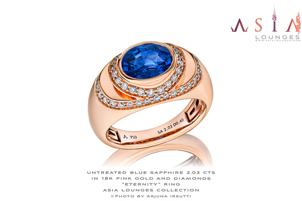 Delicious Untreated Blue Sapphire in 18k Pink Gold and Diamonds "Eternity" Ring