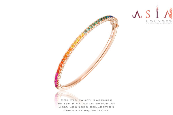 Delicious "Rainbow" Sapphires in 18k Pink Gold Bangle - Asia Lounges