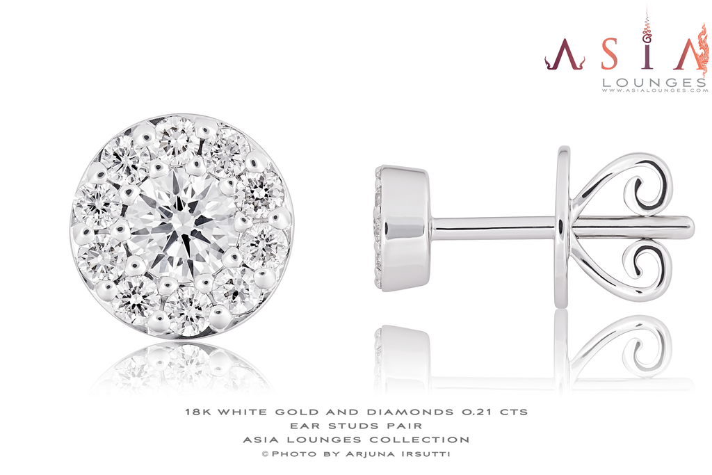 18k White Gold and 0.21 cts Diamonds Ear Studs - Asia Lounges