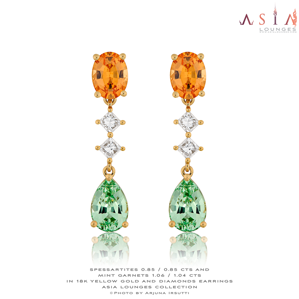 Lovely Mandarin and Merelani Mint Garnet Earrings in 18k Yellow Gold and Diamonds - Asia Lounges