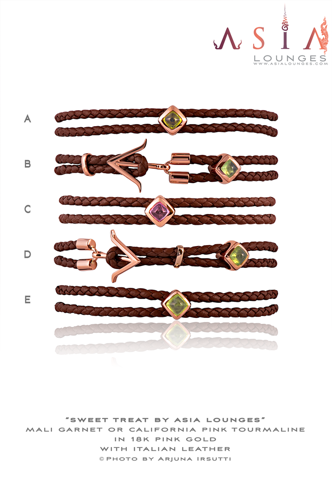 Mali Garnet Sugar Loaf in 18k Pink Gold with Italian Leather Bracelet - Asia Lounges