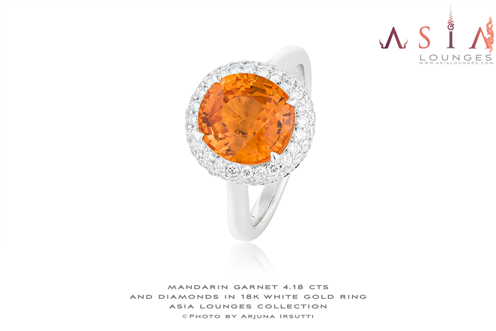 Lovely Nigerian Mandarin Garnet in 18k White Gold and Diamonds Ring - Asia Lounges