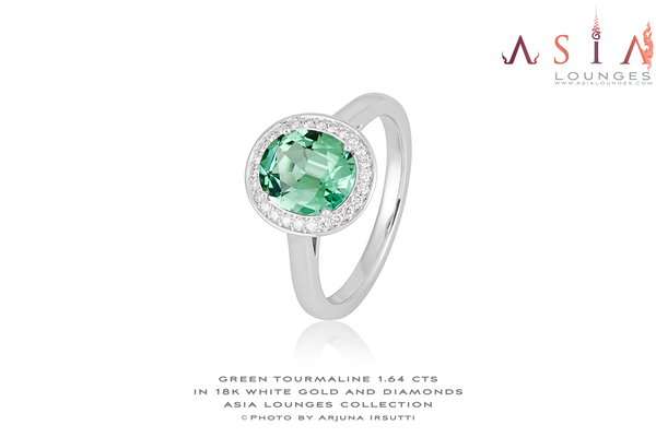 Lovely 1.64 cts Congo Green Tourmaline in 18k White Gold and Diamonds Ring - Asia Lounges