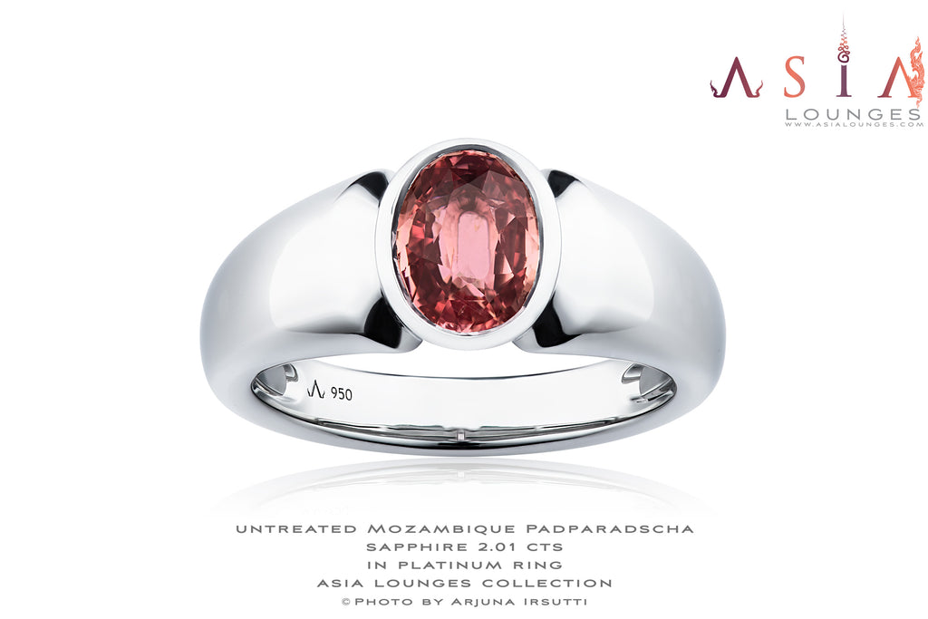 Mozambican Untreated 2.01 cts Padparadscha Sapphire in Platinum ring for him - Asia Lounges
