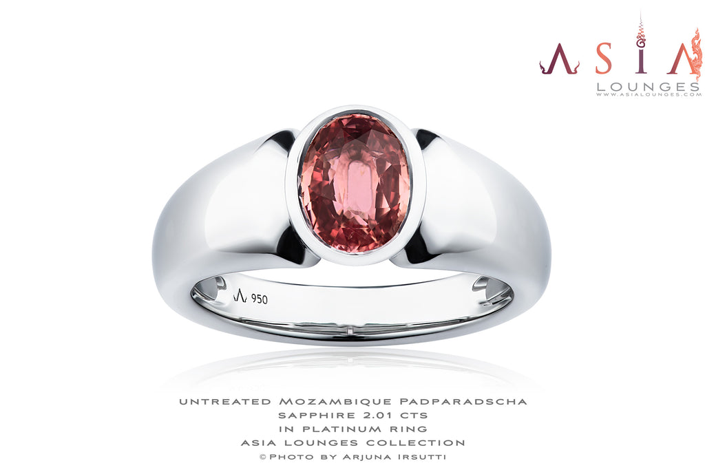 Mozambican Untreated 2.01 cts Padparadscha Sapphire in Platinum ring for him - Asia Lounges