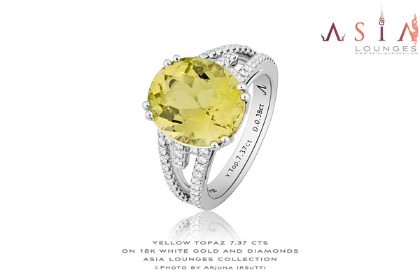 Natural Flawless Yellow Topaz in 18k White Gold and Diamonds - Asia Lounges