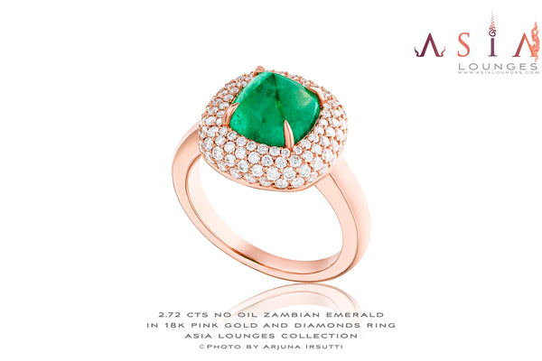 Delicious 2.72 cts Sugarloaf Emerald in 18k Pink Gold and Diamonds Ring - Asia Lounges