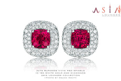 Delicious Vivid Red Burmese Spinels in 18k White Gold and Diamonds Earrings