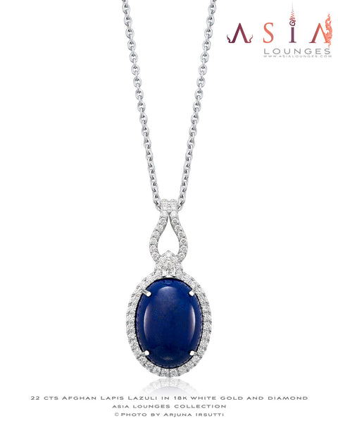22 cts Afghan Lapis Lazuli in 18k White Gold and Diamonds Pendant
