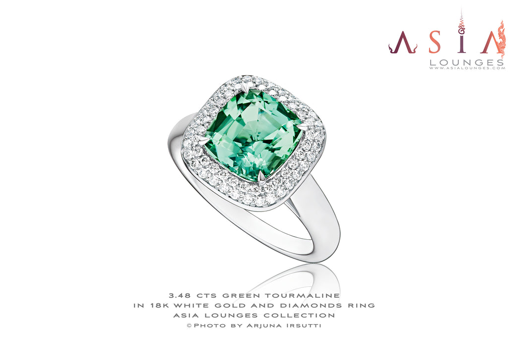 Green Princess MK2 Tourmaline in 18k White Gold and Diamonds Ring