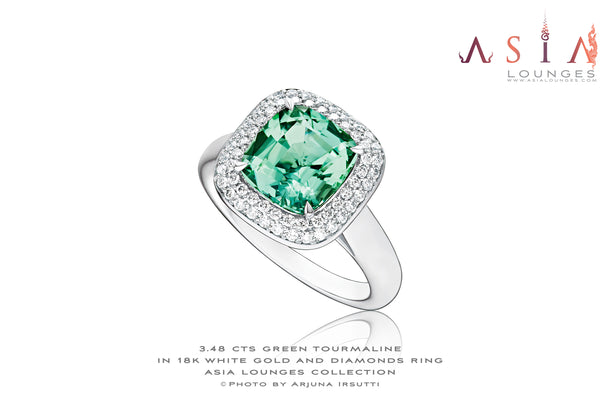 Green Princess MK2 Tourmaline in 18k White Gold and Diamonds Ring