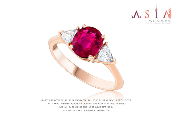 Untreated Mozambique 1.50 cts Ruby in 18k Pink Gold and Diamonds Ring