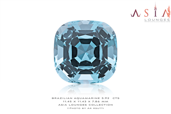 Square Cushion "Espiritu Santo" Brazil Aquamarine 5.92 cts - Asia Lounges