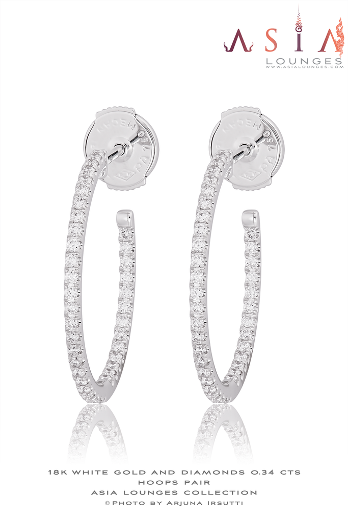 18k White Gold and 0.34 cts Diamonds Ear Hoops - Asia Lounges