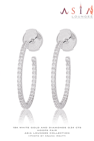 18k White Gold and 0.34 cts Diamonds Ear Hoops - Asia Lounges