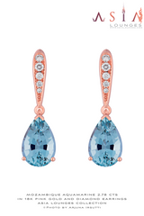 Madagascar Natural Aquamarine Set In 18k Pink Gold And Diamonds Earring