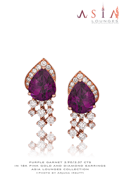 Lovely Jewelry Set of Purple "Grape" Garnet from Mozambique in 18k Pink Gold and Diamonds - Asia Lounges