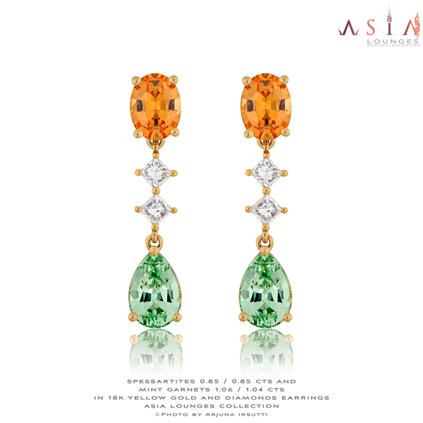 Lovely Mandarin and Merelani Mint Garnet Earrings in 18k Yellow Gold and Diamonds - Asia Lounges
