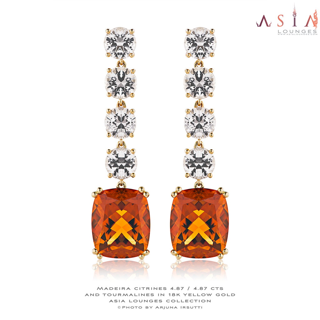 Light pink tourmalines and madeira citrines in 18k yellow gold earrings - Asia Lounges