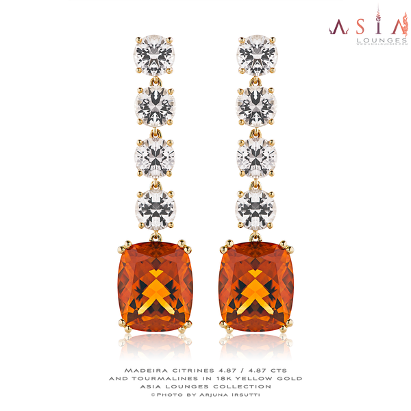 Light pink tourmalines and madeira citrines in 18k yellow gold earrings - Asia Lounges