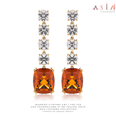 Light pink tourmalines and madeira citrines in 18k yellow gold earrings