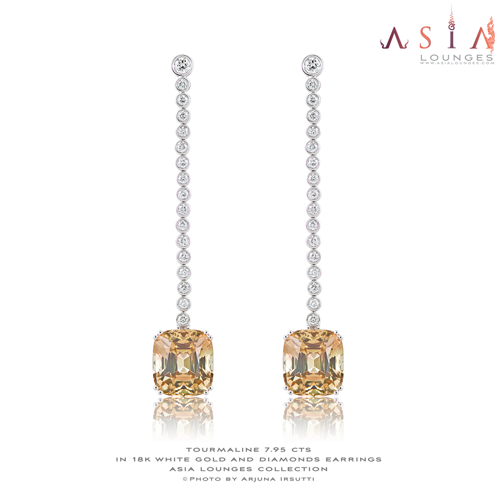 Stunning 7.95cts /2 Peach Tourmaline in 18k White Gold and  Diamonds Earrings - Asia Lounges