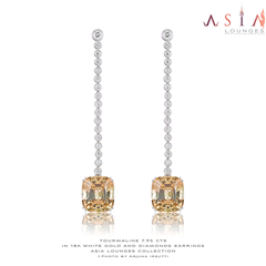 Stunning 7.95cts /2 Peach Tourmaline in 18k White Gold and  Diamonds Earrings