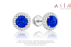 2cts Natural Blue Sapphire Earrings in 18k White Gold and Diamonds