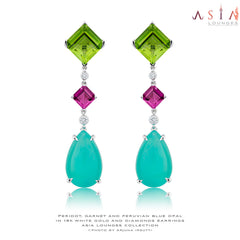 Delicious Candy Collection Earrings Featuring Peruvian Blue Opals, Peridots and Garnets in 18k White Gold and Diamonds