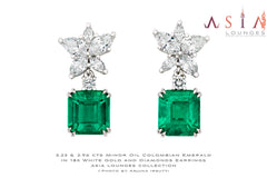 3.23 and 2.96 cts Minor Oil Colombian Emeralds in 18k White Gold and Diamonds