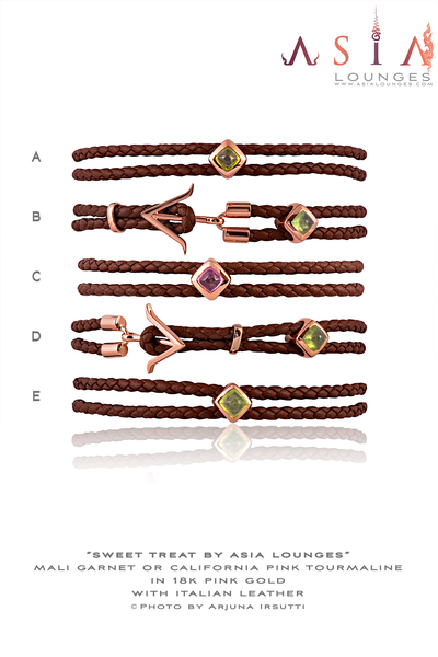 Mali Garnet Sugar Loaf in 18k Pink Gold with Italian Leather Bracelet - Asia Lounges