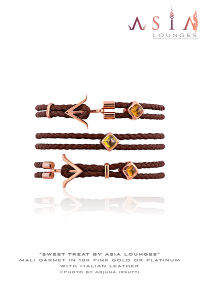 Mali Garnet Sugar Loaf in 18k Pink Gold with Italian Leather Bracelet - Asia Lounges