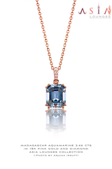 Natural Madagascar Blue Aquamarine Set in 18K Pink Gold and Diamond Pendant