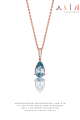 Pear Shaped Madagascar Aquamarine set in 18k Pink Gold and Diamonds Pendant