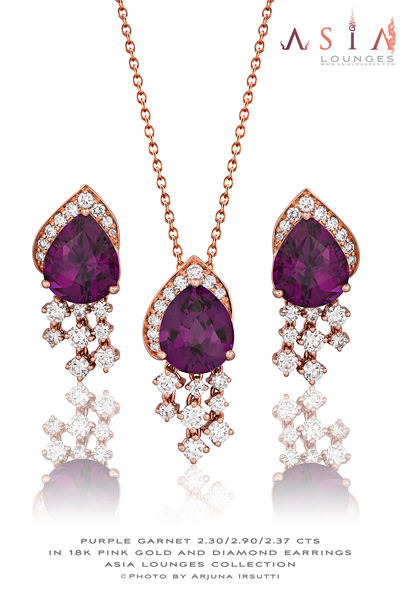 Lovely Jewelry Set of Purple "Grape" Garnet from Mozambique in 18k Pink Gold and Diamonds - Asia Lounges