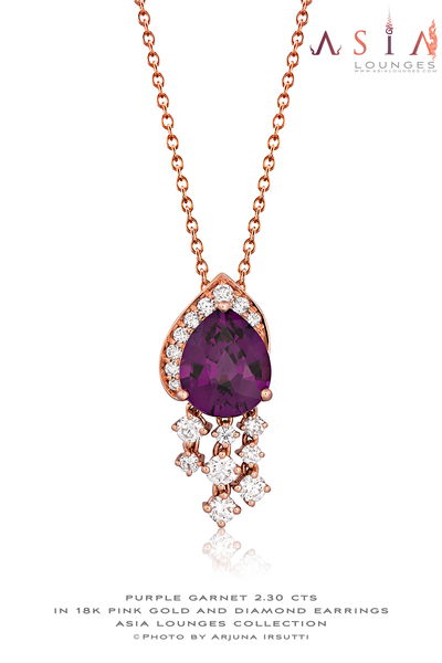 Lovely Jewelry Set of Purple "Grape" Garnet from Mozambique in 18k Pink Gold and Diamonds - Asia Lounges