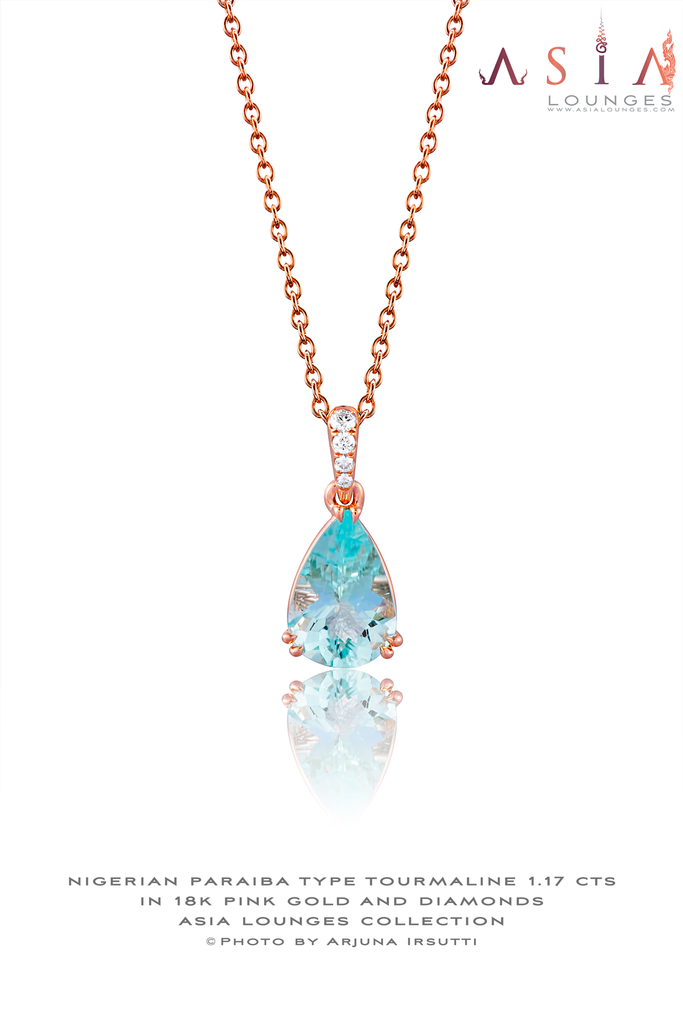 Cute 1.17 cts Paraiba Tourmaline In 18k Pink Gold and Diamonds - Asia Lounges