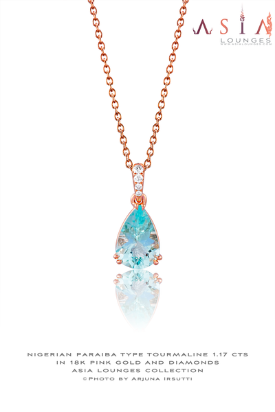 Cute 1.17 cts Paraiba Tourmaline In 18k Pink Gold and Diamonds - Asia Lounges