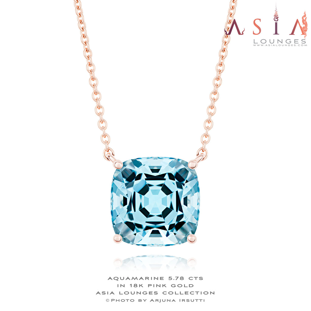 Delicious 5.78cts Aquamarine in 18k Pink Gold Necklace - Asia Lounges