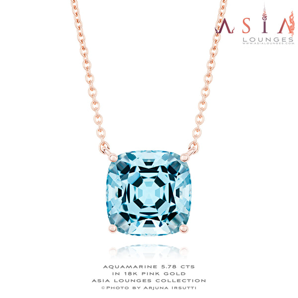 Delicious 5.78cts Aquamarine in 18k Pink Gold Necklace - Asia Lounges