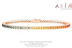 Delicious 5.36 cts Natural Rainbow Princess Cut Sapphires in 18k Pink Gold Bracelet