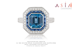 Superb ArtDeco Aquamarine and Sapphire Set in 18k White Gold and Diamonds