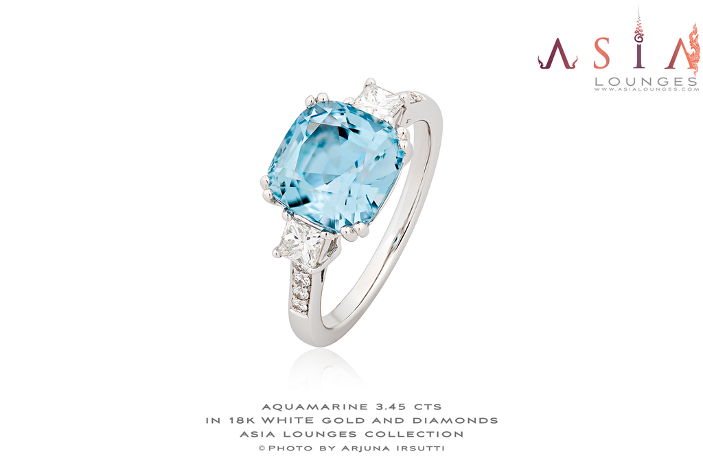 Stunning 3.45cts Madagascar Aquamarine in 18k White Gold and Diamonds Ring - Asia Lounges