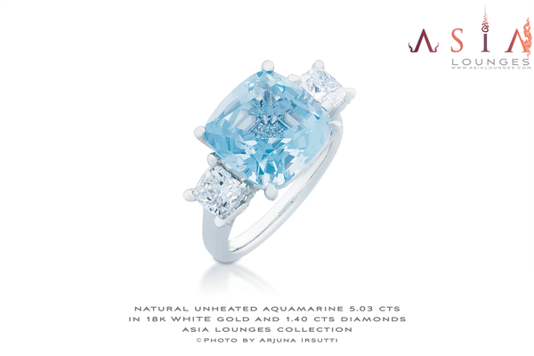 Stunning Aquamarine 5.03 cts and Diamonds 1.40 cts in 18k White Gold Engagement Ring - Asia Lounges