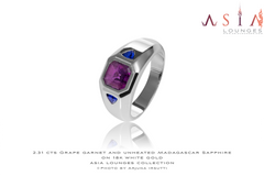 2.31 cts Grape Garnet & unheated Madagascar Sapphires on 18 k White gold ring