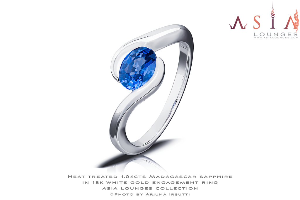 Heat Treated 1.04 cts Madagascar Sapphire in 18k White Gold Engagement Ring - Asia Lounges