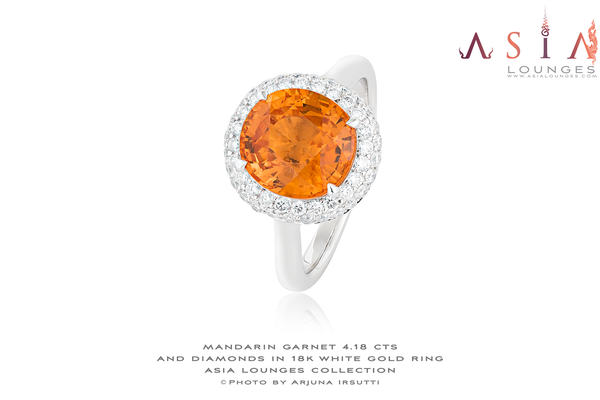 Lovely Nigerian Mandarin Garnet in 18k White Gold and Diamonds Ring - Asia Lounges