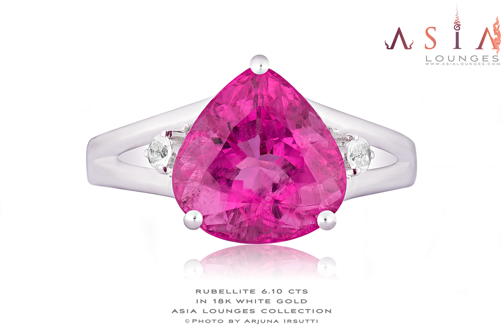 Stunning Rubelite Tourmaline 6.1 cts in 18k White Gold Ring - Asia Lounges