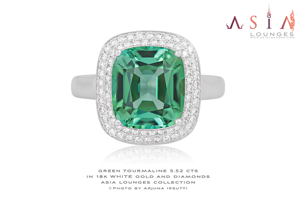 The "Green Princess" Congo Tourmaline in 18k White Gold and Diamonds Ring - Asia Lounges