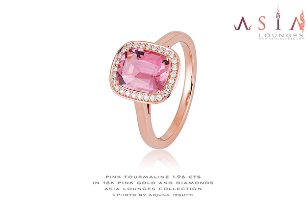 Lovely 1.96 cts Salmon Pink Congo Tourmaline in 18k Pink Gold and Diamonds Ring size #54 - Asia Lounges